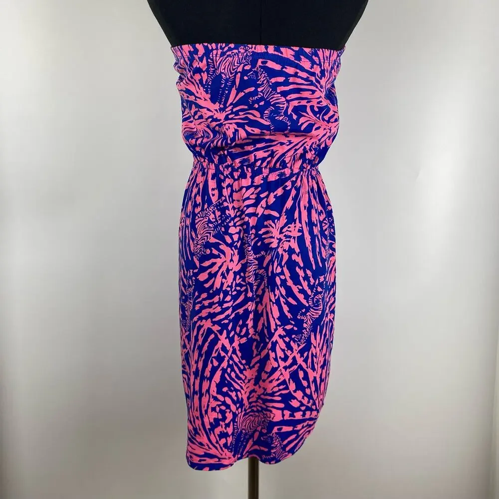 Lilly Pulitzer Windsor Strapless Mini Dress Pink Blue Pima Cotton Womens Sz XS - Picture 8 of 11